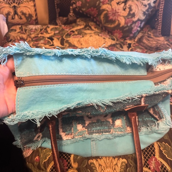 Myra Bag like new turquoise with brown handles - Picture 3 of 5